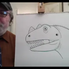 Paleoartists Bob Walters and Tess Kissinger talk during a Zoom video webinar