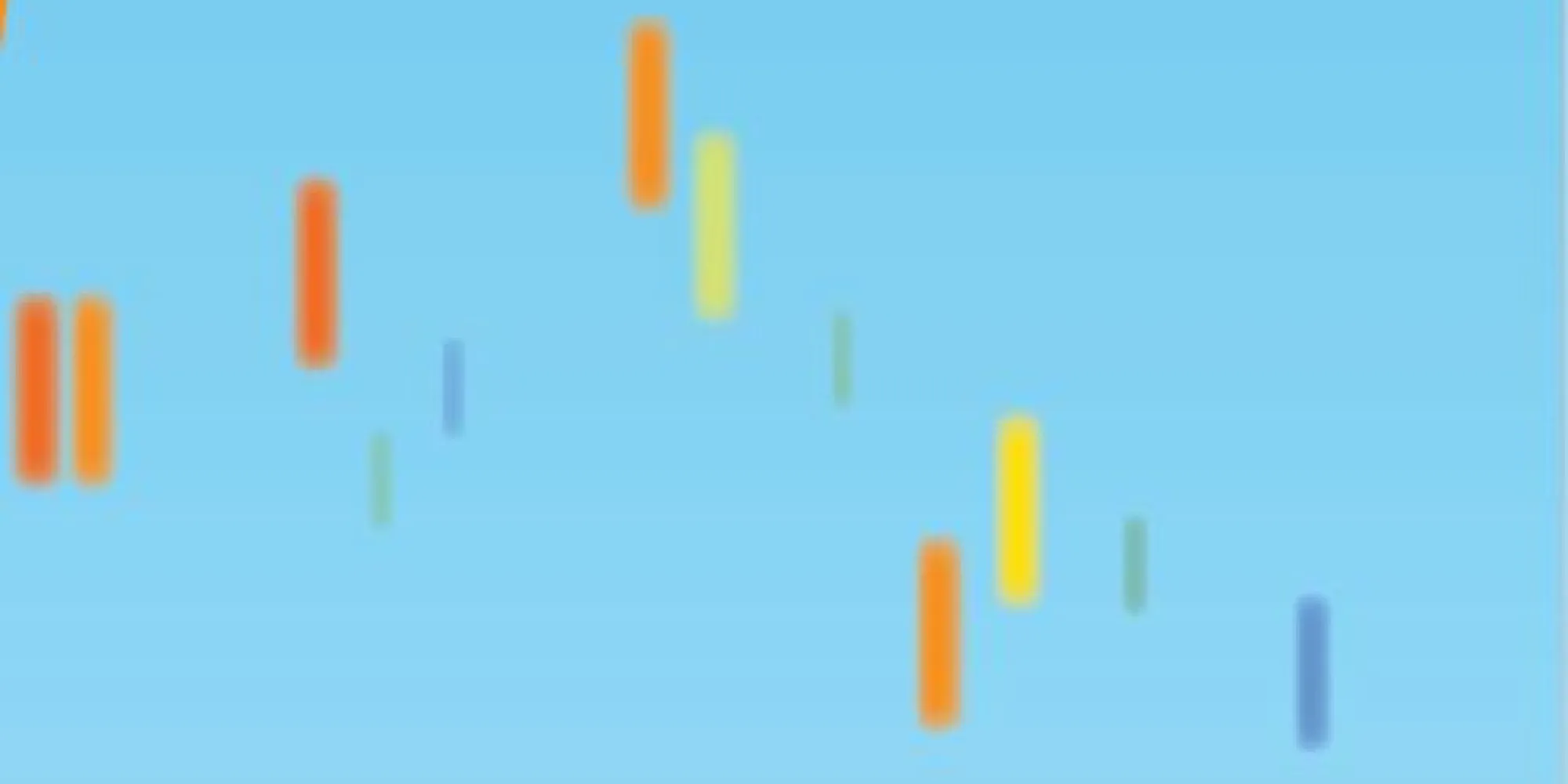 light blue background with floating yellows, oranges, oblongs
