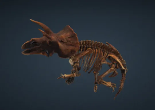 black background with 3D image of triceratops