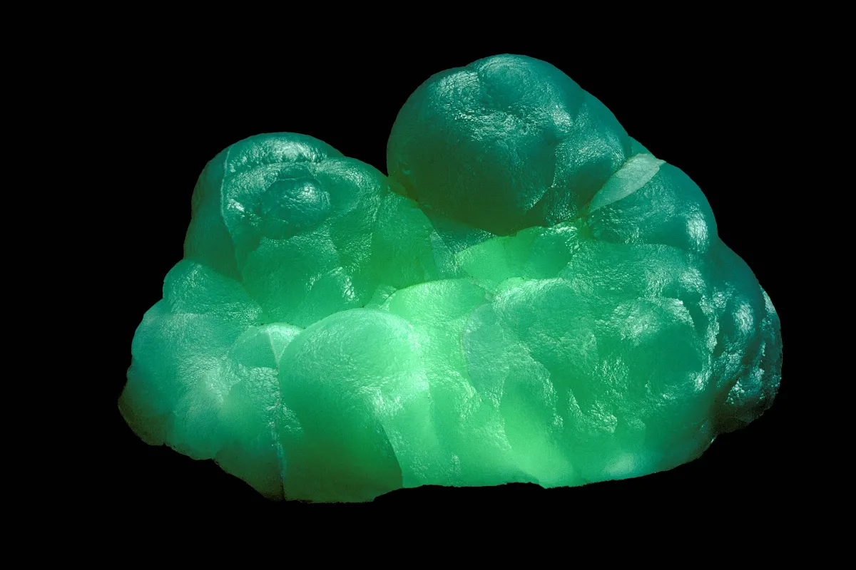 Botryoidal green smithsonite on a black background