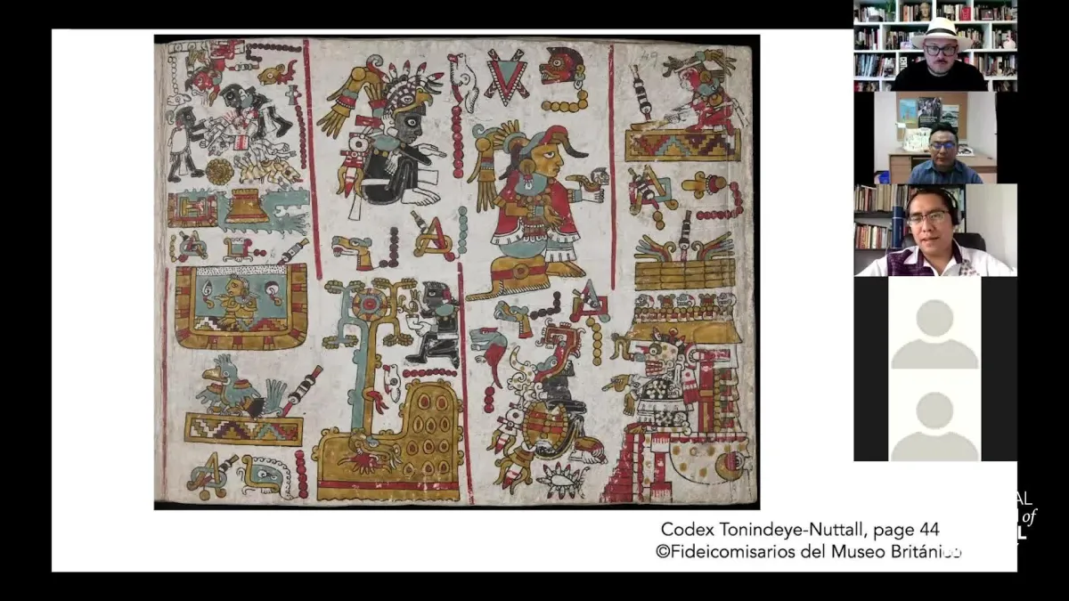 Screenshot of webinar showing image of codex alongside program presenters