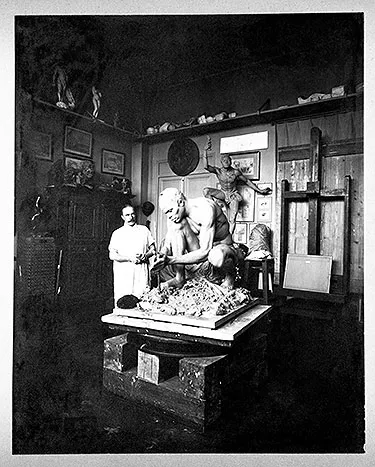 Herbert Ward working on the clay model of Firemaker.
